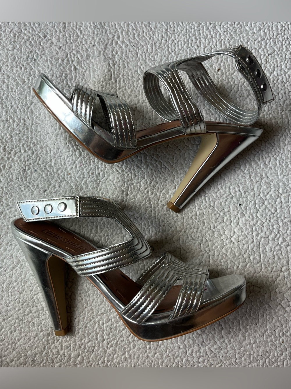 Colin Stuart Silver Strappy Open Toe High Heels Women’s 8